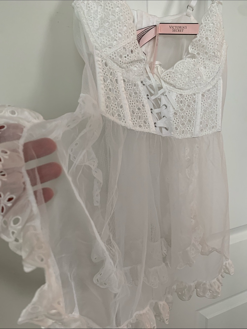 Victoria's Secret White Lace Corset-Style Babydoll Chemise